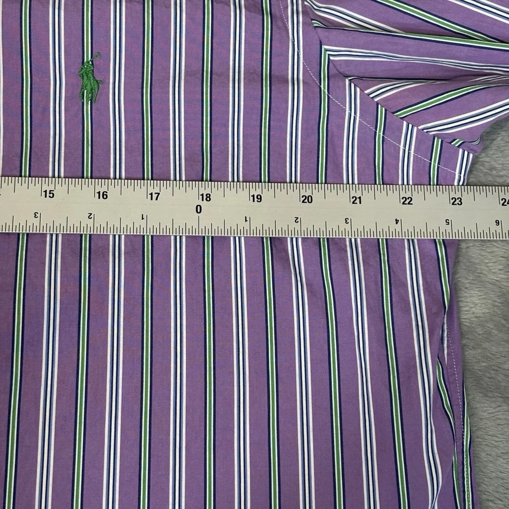 Polo Ralph Lauren Shirt Mens Size Large‎ Purple Green Striped Green Logo Preppy